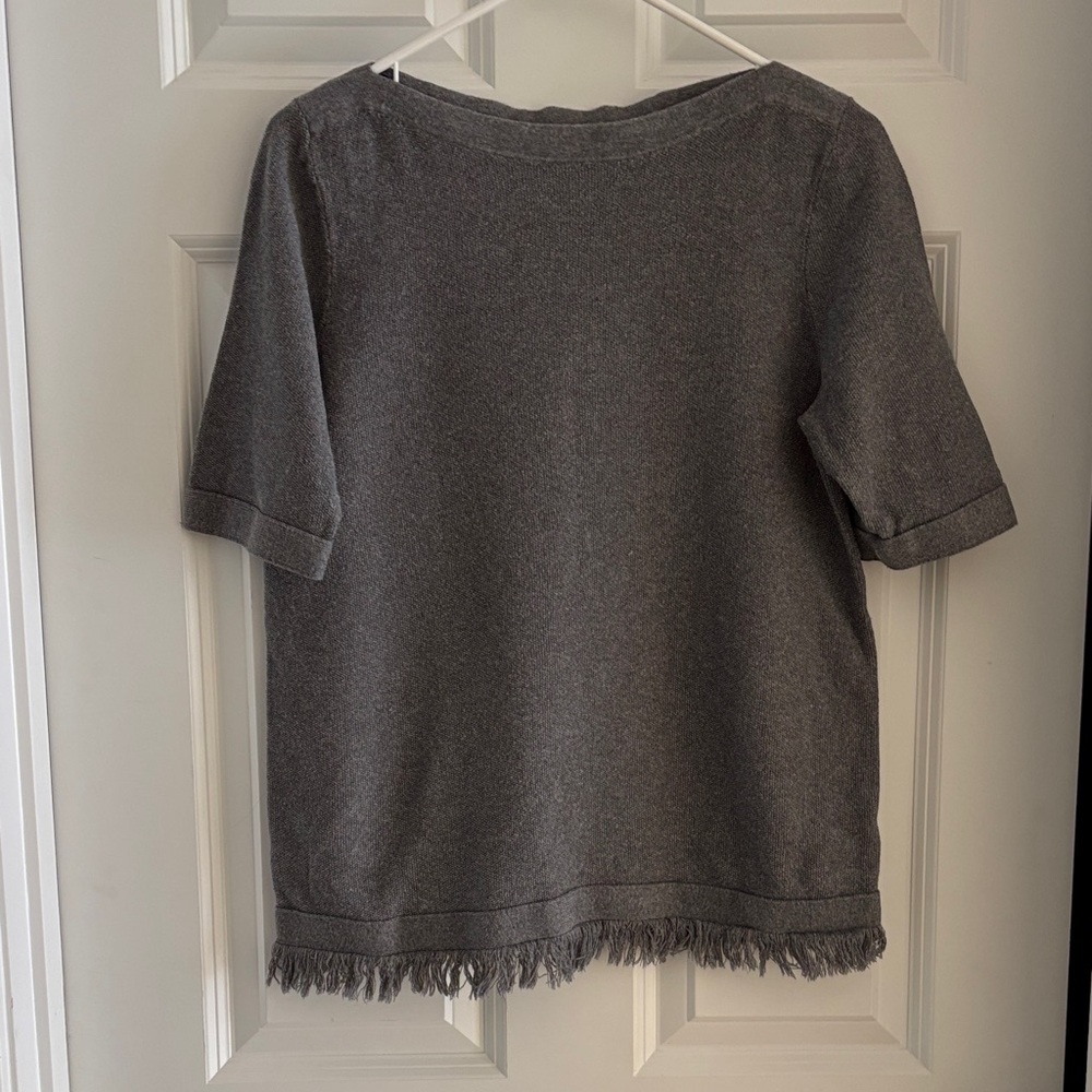 Ann Taylor Factory Gray Fringe Hem Tee